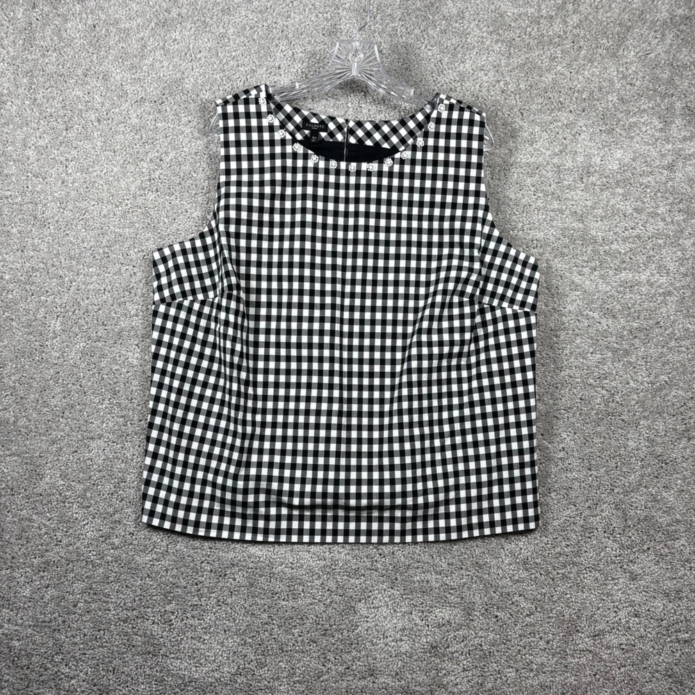 Talbots Woman Black White Gingham Beaded Neckline Cotton Shell Top 18W